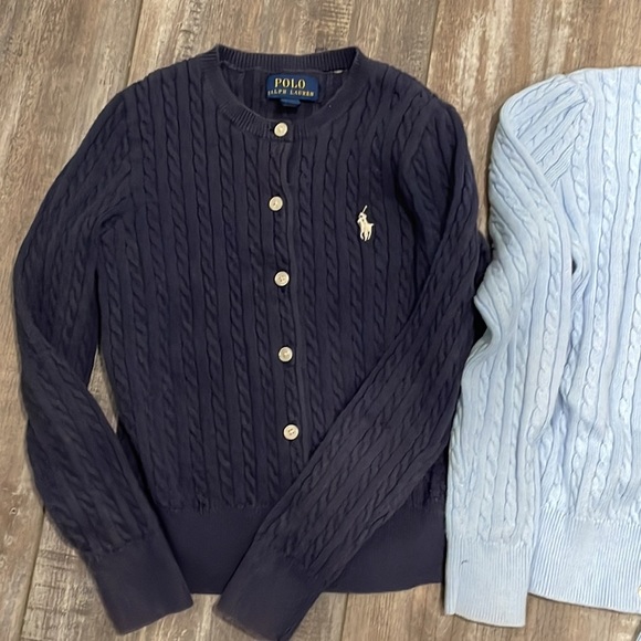 Polo Ralph Lauren Cable Knit Button Up Cardigan Sweater Lot - Light Blue & Navy - Picture 3 of 7